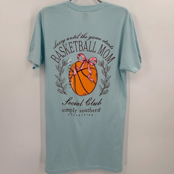 Simply Southern Short Sleeve T-Shirt sz M Ice Blue Basketball Mom Tee NWT - Picture 1 of 6